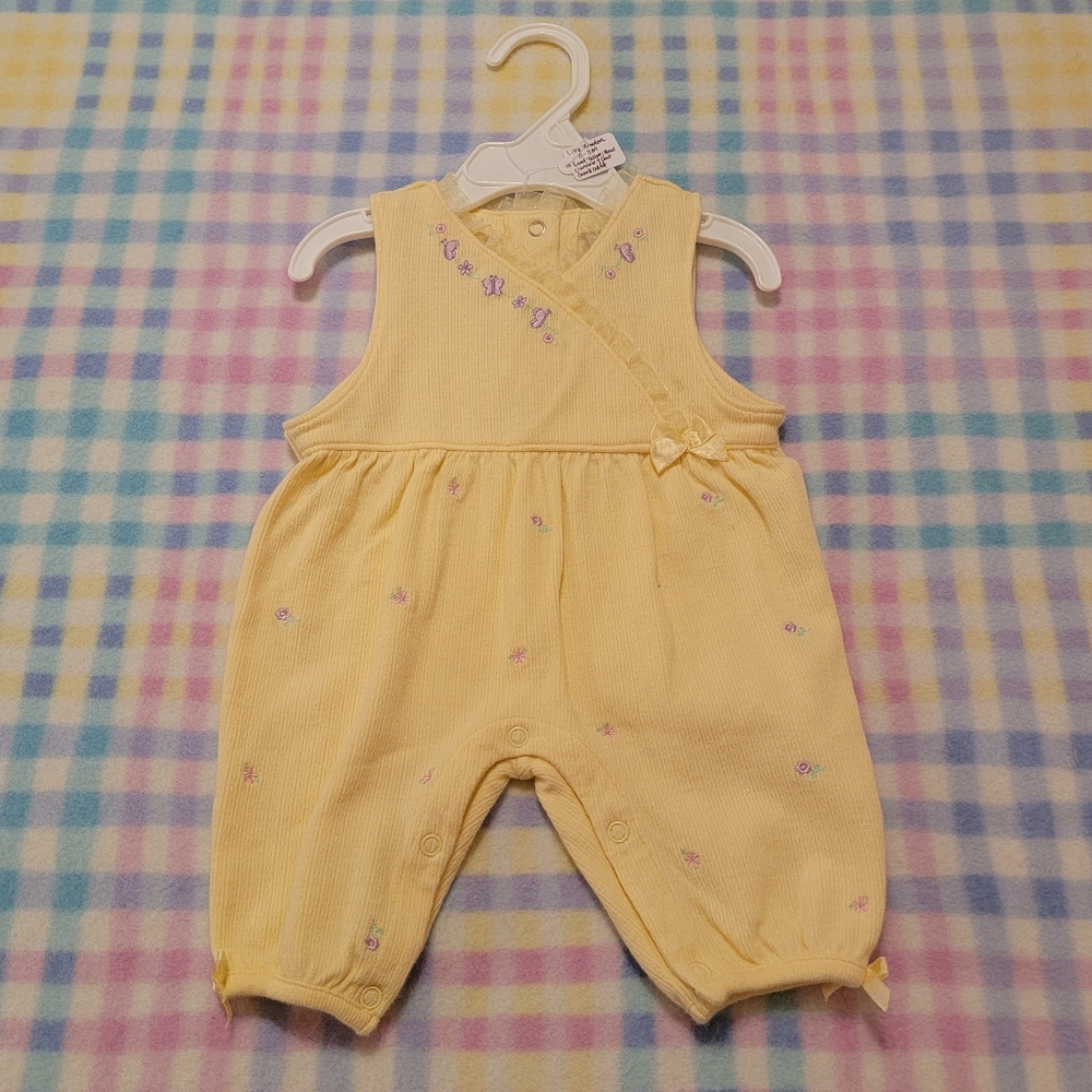 LITTLE WONDER'S 🌸 Vintage Yellow Mini Floral Sheer Ruffled V Neck Jumper 0-3M